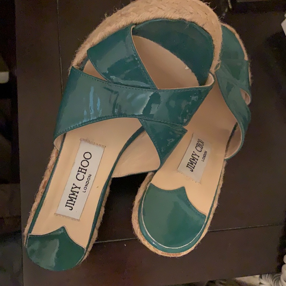Jimmy Choo patent leather Teal Wedges! Never worn